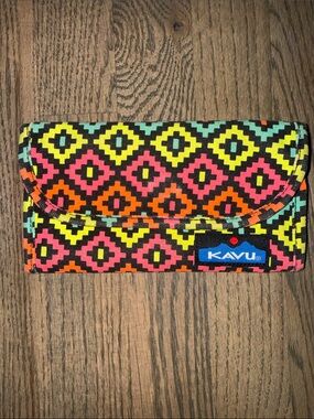 Kavu Neon Geometric Fabric Wallet - Yellow Pink Orange Teal